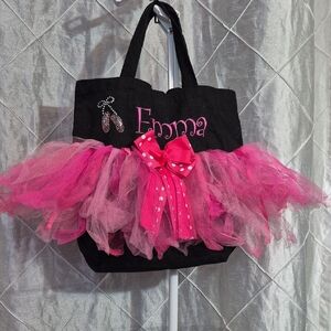 Embroidered Ballet Tote Emma Tulle and Bow Tote Bag Plack & Pink